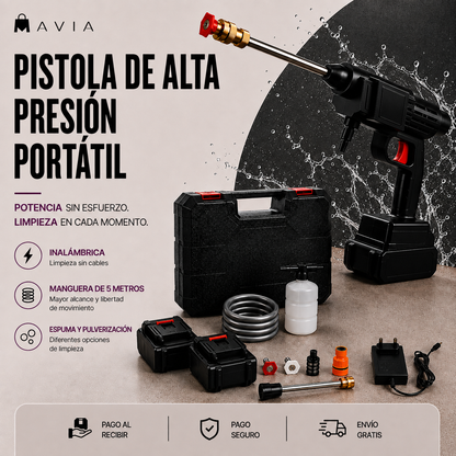 MAVIA PLUS™ - Pistola Alta Presión Inalámbrica Portátil - Limpieza potente, donde quieras.