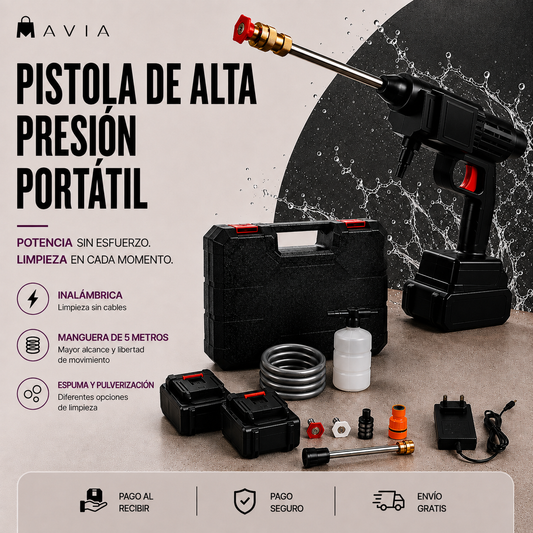 MAVIA PLUS™ - Pistola Alta Presión Inalámbrica Portátil - Limpieza potente, donde quieras.