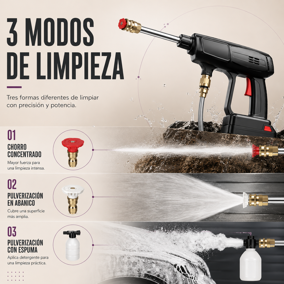 MAVIA PLUS™ - Pistola Alta Presión Inalámbrica Portátil - Limpieza potente, donde quieras.