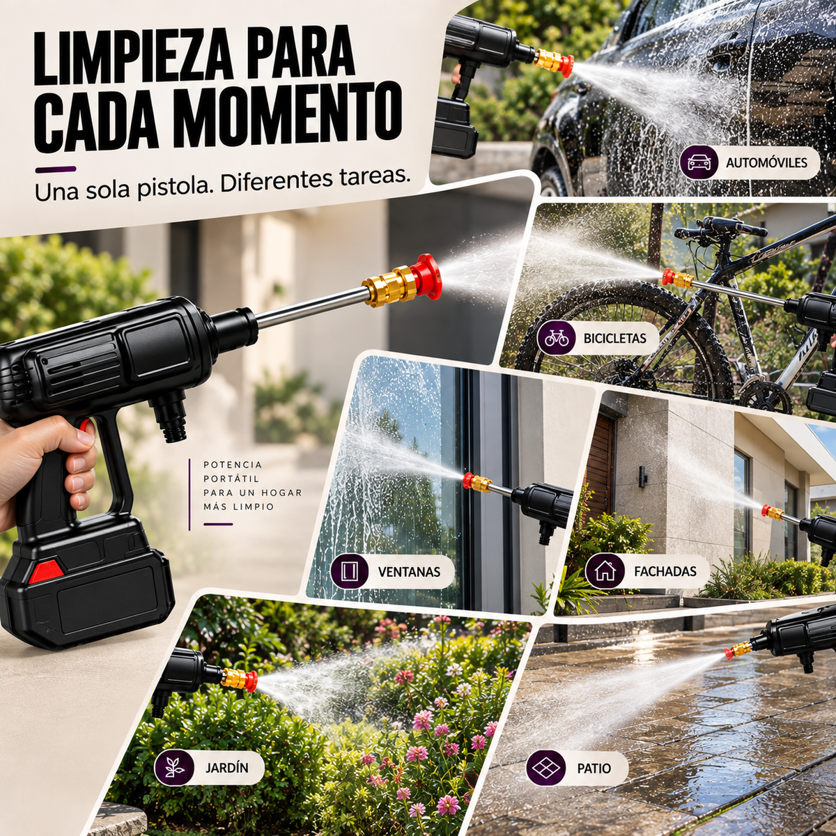 MAVIA PLUS™ - Pistola Alta Presión Inalámbrica Portátil - Limpieza potente, donde quieras.