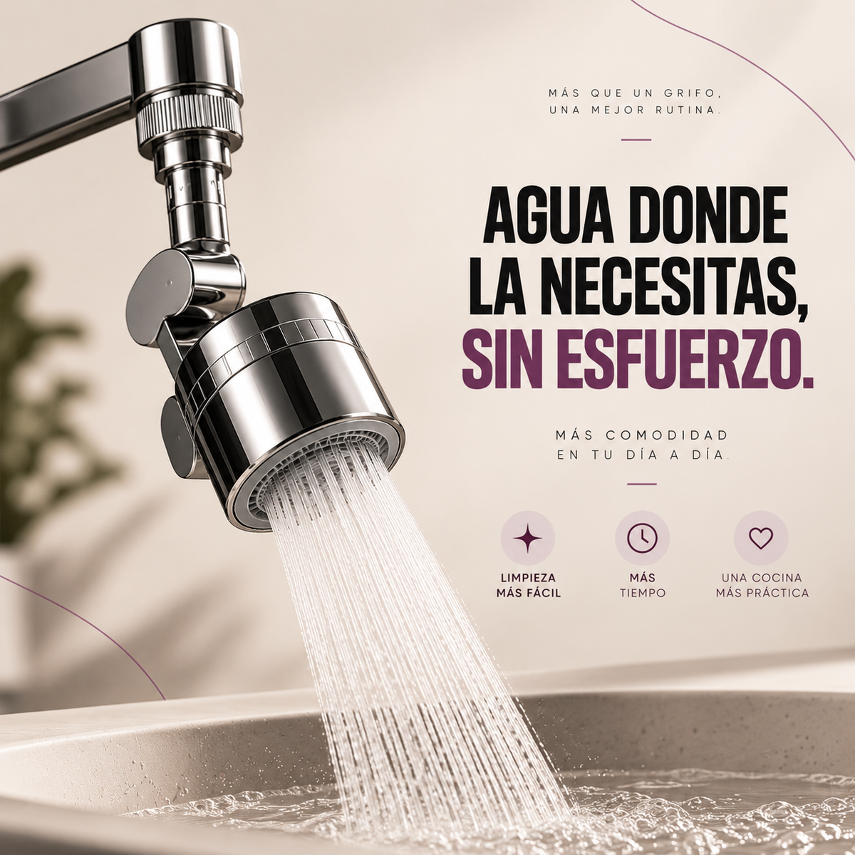 MAVIA PLUS™ - Grifo Giratorio 360° Multifuncional - Disfruta de una limpieza más práctica cada día.