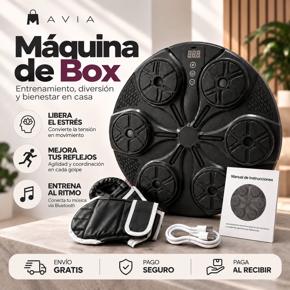 MAVIA PLUS™ - Máquina de Boxeo Inteligente - Golpea. Reacciona. Supera tu ritmo.