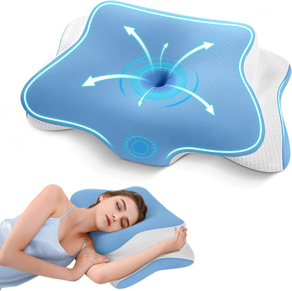 Almohada cervical viscoelástica diseño mariposa Celeste